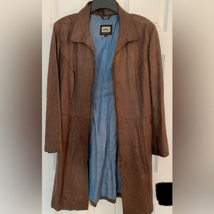 Coat, leather light tan brown, double lining cloth